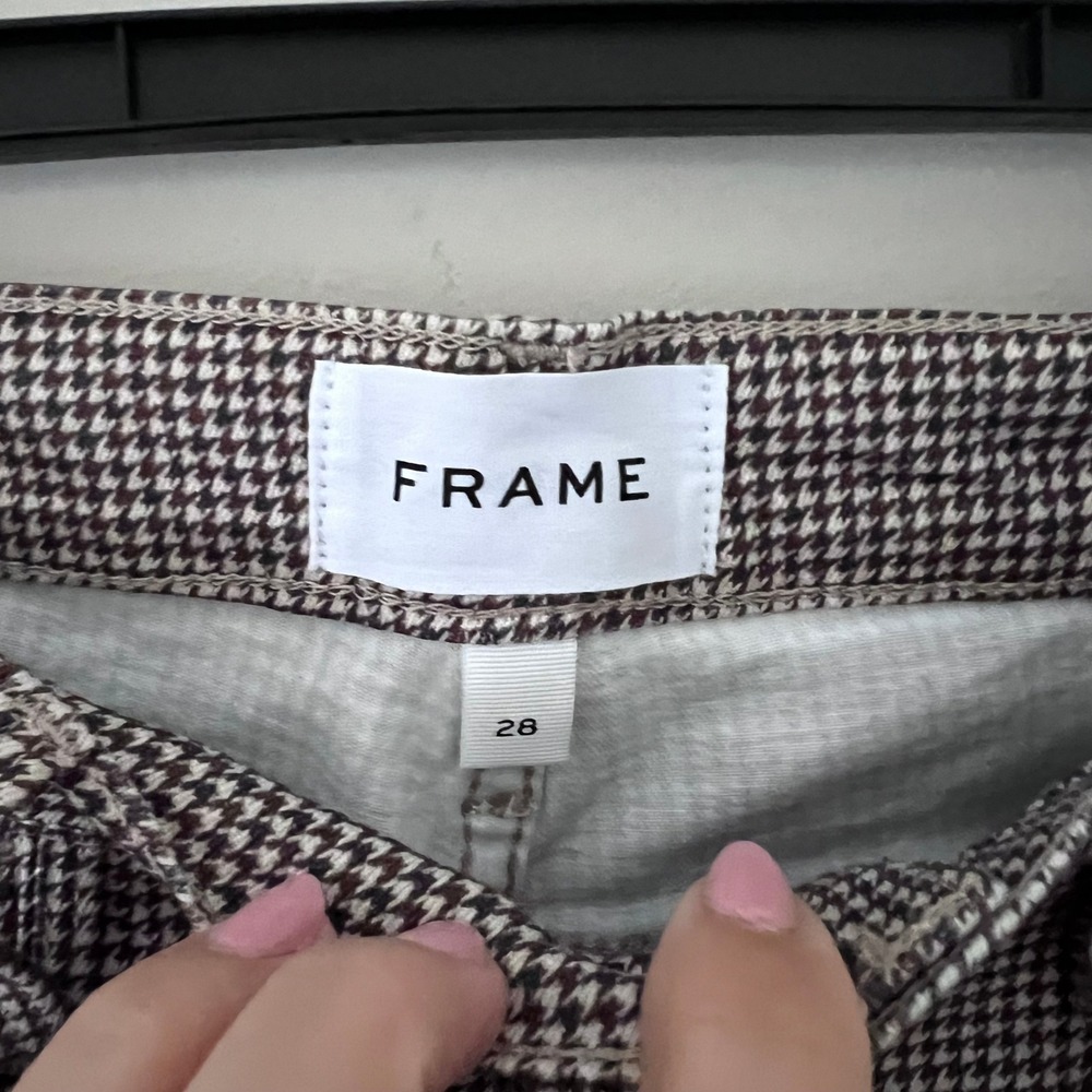 FRAME Le Crop‎ Flare Houndstooth Pants Brown Career Casual Size 28 NWT - DEFECT - Picture 3 of 11